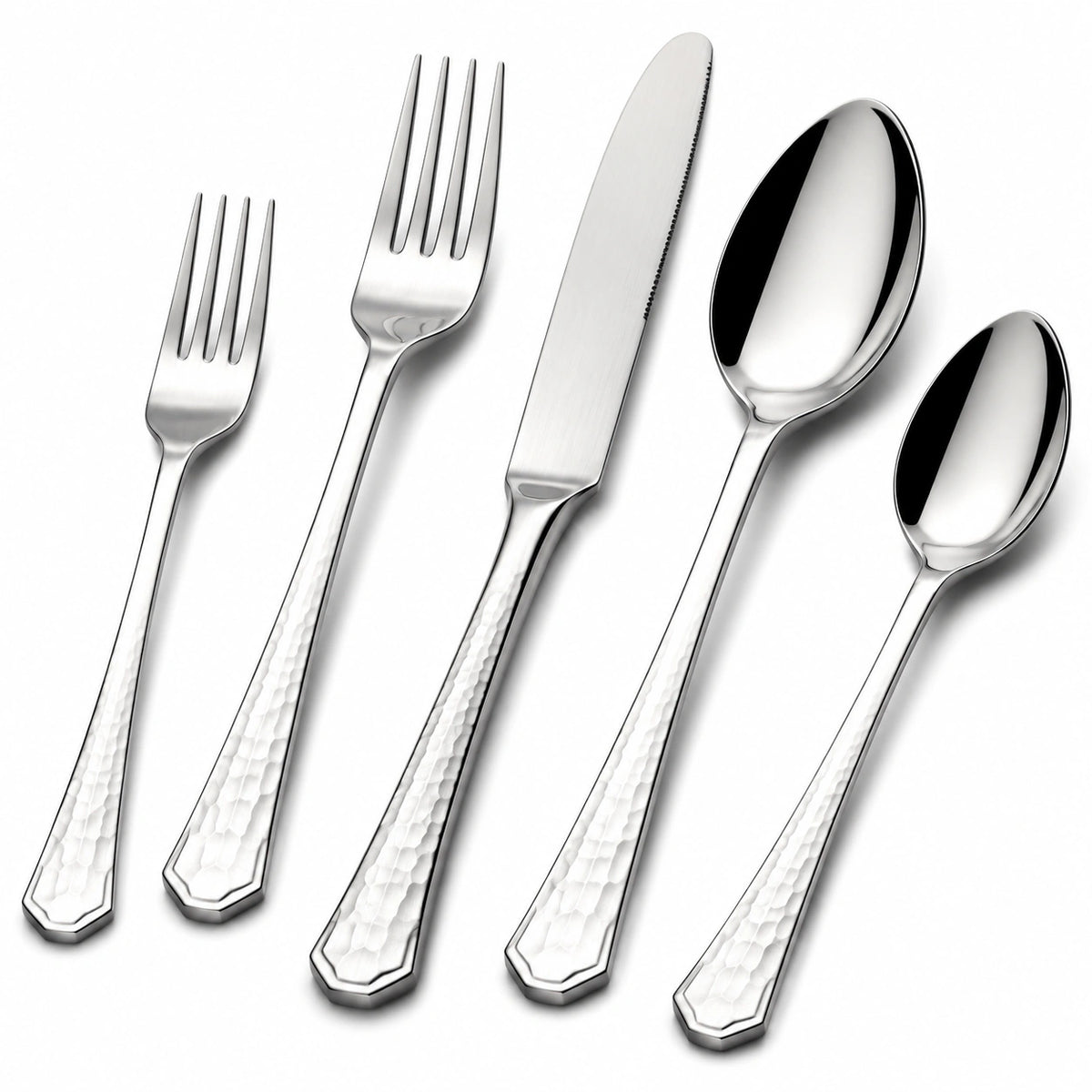 Besteckset 5-teilig aus Edelstahl Silber mit strukturierter Griffoberfläche