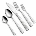 Besteckset 5-teilig Edelstahl Silber Hammerschlag-Griff für den Esstisch