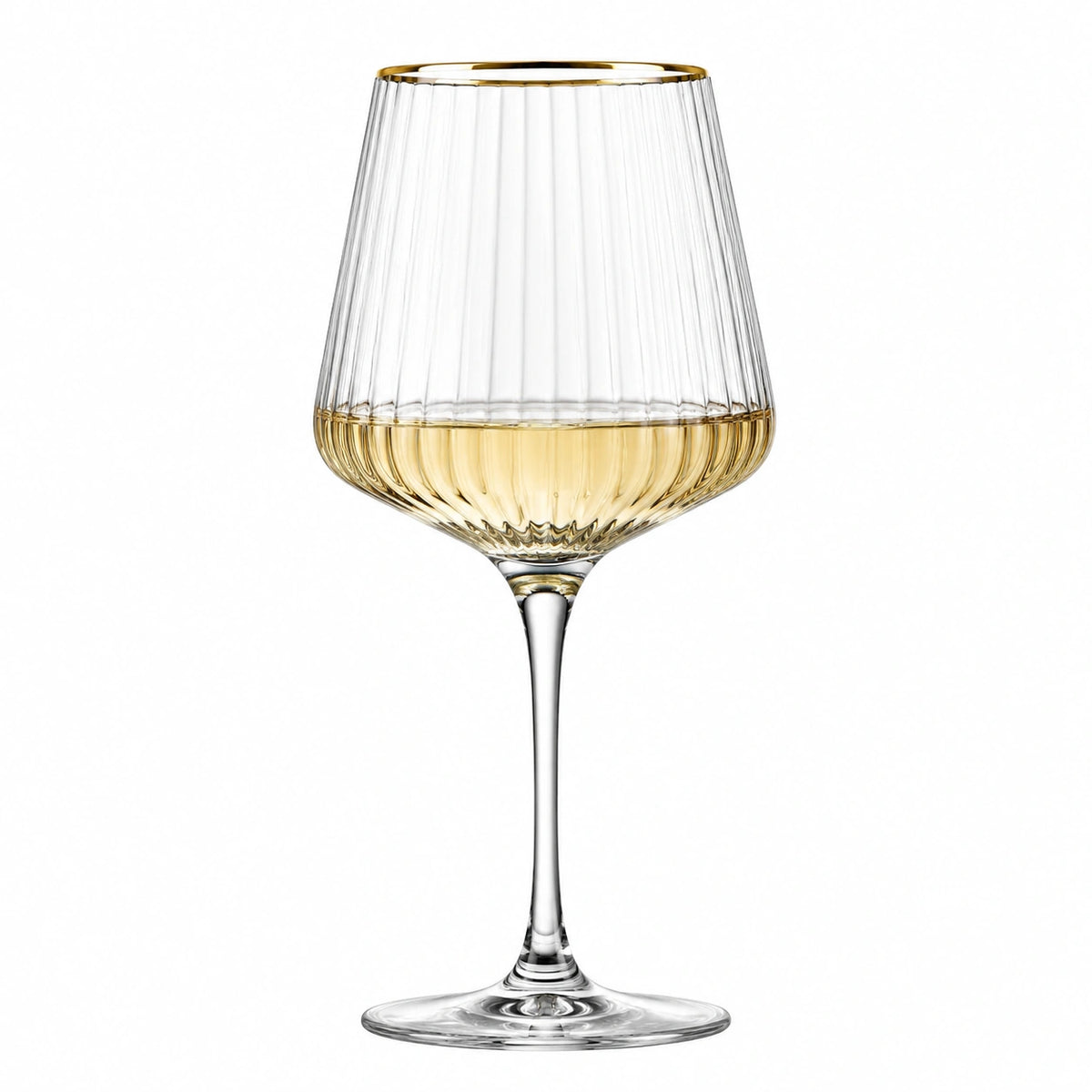 Weinglas 450 ml 22 cm aus Glas transparent gold gerippt mit Stiel