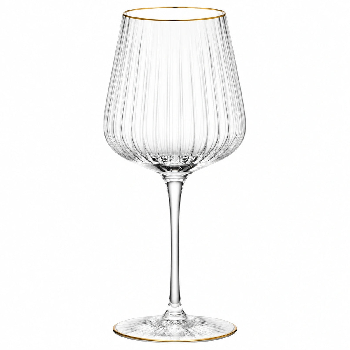 Weinglas 550 ml 23 cm aus transparentem Glas mit goldenem Rand gerippt