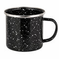 Emaille-Becher 350 ml aus Stahl Schwarz Weiß für Heißgetränke mit Sprenkelmuster