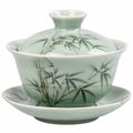 Gaiwan Teeschale 150 ml Porzellan Grün mit Bambusmotiv und Deckel