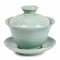 Gaiwan Teetasse 120 ml aus Porzellan in Celadongrün mit Deckel und Untertasse