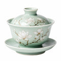 Gaiwan Teetasse 150 ml Porzellan Hellgrün mit Blütendekor und Deckel