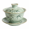 Gaiwan Teeschale 150 ml Keramik Hellgrün mit Bambusmotiv und Deckel