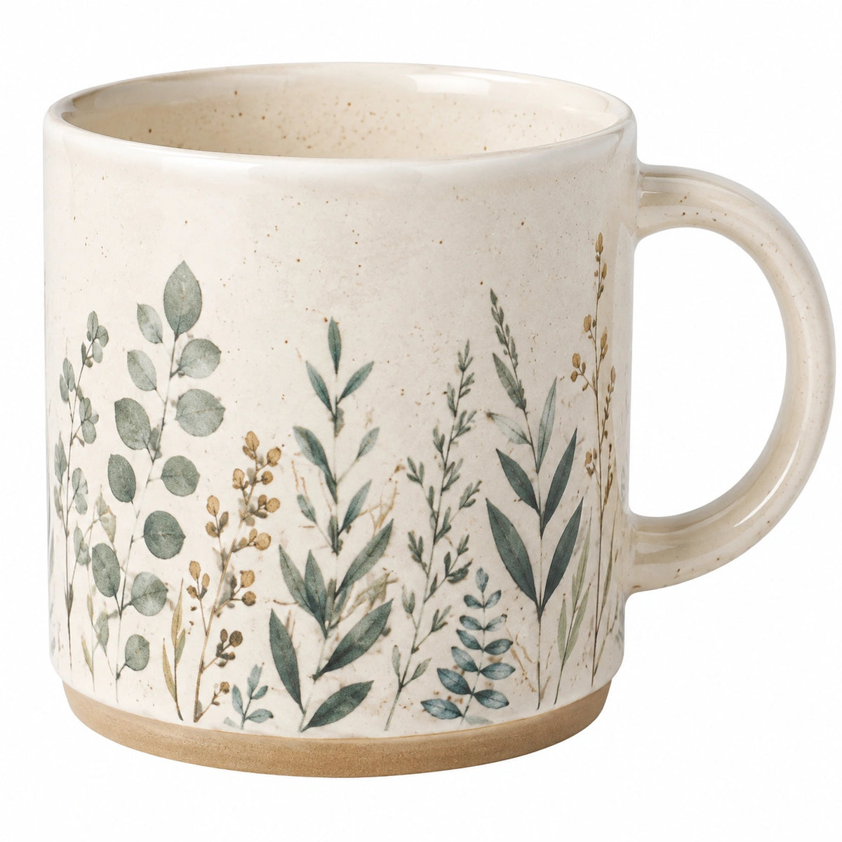 Keramiktasse 350 ml Creme Grün mit Pflanzenmotiv für Heißgetränke