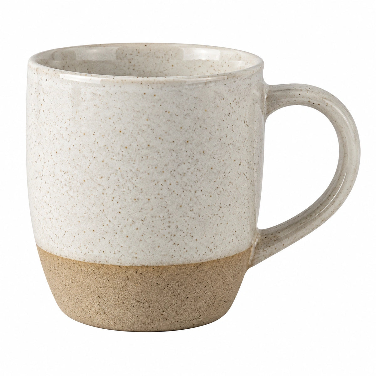 Keramik Kaffeebecher 350 ml Beige mit Henkel in gesprenkelter Optik