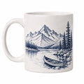 Keramiktasse 330 ml Weiß mit dunkelblauem Bergsee Motiv für Heißgetränke