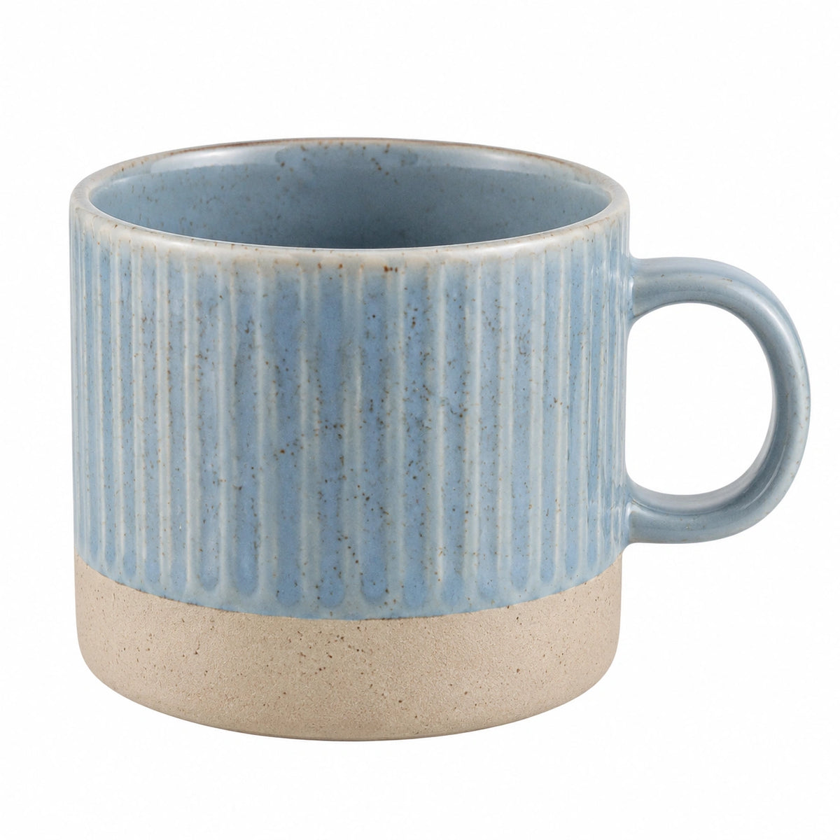 Keramiktasse 350 ml Hellblau Beige mit Rillenstruktur für Heißgetränke