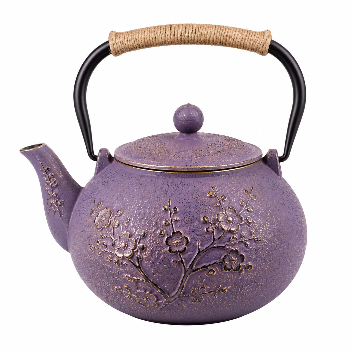 Gusseisen Teekanne 1.20 L Violett mit Teesieb und Seilgriff